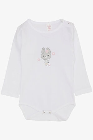 Breeze Kız Bebek Çıtçıtlı Zıbın Body Havalı Tavşancık Baskılı 9 Ay-3 Yaş, Beyaz