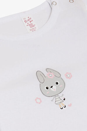 Breeze Kız Bebek Çıtçıtlı Zıbın Body Havalı Tavşancık Baskılı 9 Ay-3 Yaş, Beyaz