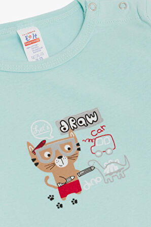 Breeze Erkek Bebek Çıtçıtlı Zıbın Body Ressam Kedicik Baskılı 9 Ay-3 Yaş, Su Yeşili