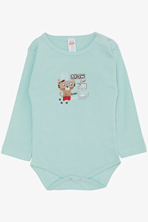 Breeze Erkek Bebek Çıtçıtlı Zıbın Body Ressam Kedicik Baskılı 9 Ay-3 Yaş, Su Yeşili