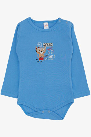 Breeze Erkek Bebek Çıtçıtlı Zıbın Body Ressam Kedicik Baskılı 9 Ay-3 Yaş, Mavi