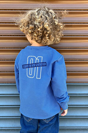 Breeze Erkek Çocuk Sweatshirt Yazı Baskılı 4-8 Yaş, İndigo