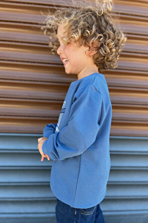 Breeze Erkek Çocuk Sweatshirt Yazı Baskılı 4-8 Yaş, İndigo