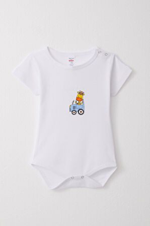 Breeze Erkek Bebek Çıtçıtlı Zıbın Body Sevimli Şöför Zürafa Baskılı 9 Ay-3 Yaş, Beyaz