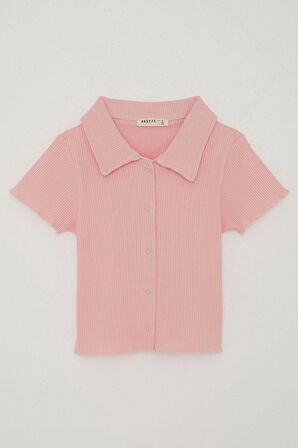 Breeze Kız Çocuk Tişört Crop Çıtçıtlı Fitilli 9-14 Yaş, Pembe