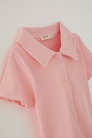 Breeze Kız Çocuk Tişört Crop Çıtçıtlı Fitilli 9-14 Yaş, Pembe