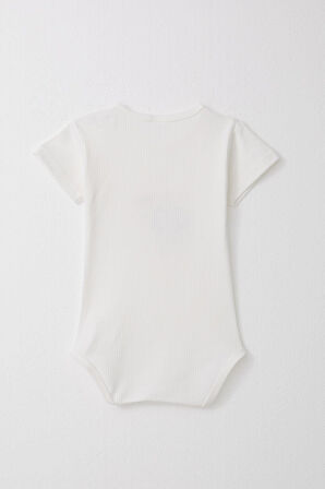 Breeze Kız Bebek Çıtçıtlı Zıbın Body Mutlu Tavşancık Baskılı Çiçekli 9 Ay-3 Yaş, Beyaz