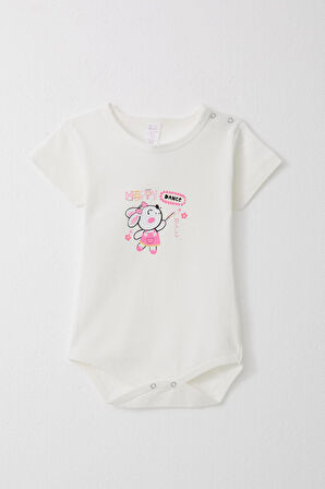 Breeze Kız Bebek Çıtçıtlı Zıbın Body Mutlu Tavşancık Baskılı Çiçekli 9 Ay-3 Yaş, Ekru