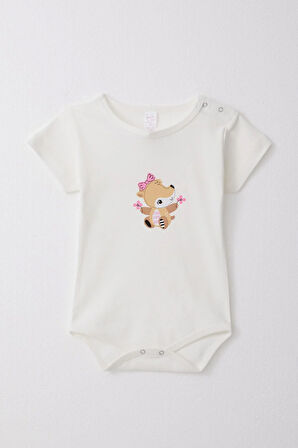 Breeze Kız Bebek Çıtçıtlı Zıbın Body Sevimli Ceylancık Baskılı Çiçekli 9 Ay-3 Yaş, Ekru