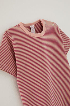 Breeze Kız Çocuk Tişört Patlı Çizgili 1-4 Yaş, Gülkurusu