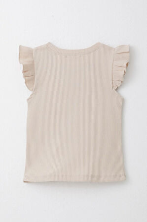 Breeze Kız Çocuk Tişört Kemer Boy Yakası Zincir Aksesuarlı 9-14 Yaş, Bej