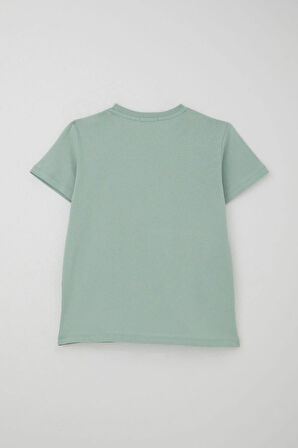 Breeze Erkek Çocuk Şortlu Takım Püskürtme Boya Desenli Yazı Baskılı 5-10 Yaş, Mint Yeşili