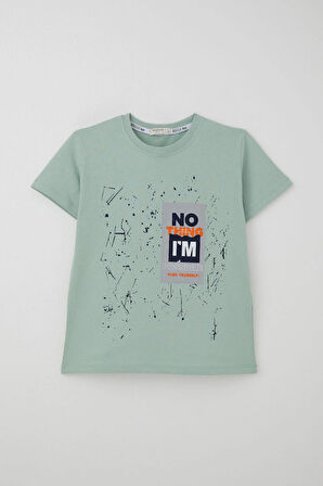 Breeze Erkek Çocuk Şortlu Takım Püskürtme Boya Desenli Yazı Baskılı 5-10 Yaş, Mint Yeşili