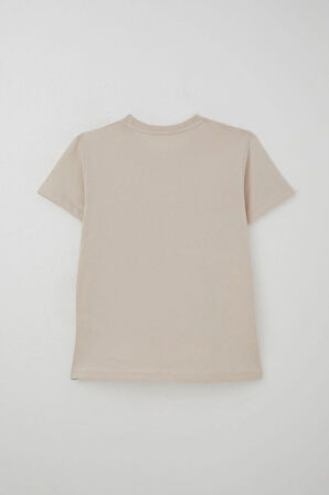 Breeze Erkek Çocuk Şortlu Takım Püskürtme Boya Desenli Yazı Baskılı 5-10 Yaş, Bej