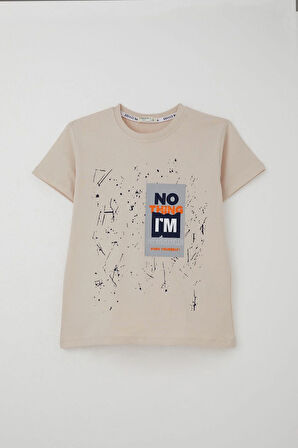 Breeze Erkek Çocuk Şortlu Takım Püskürtme Boya Desenli Yazı Baskılı 5-10 Yaş, Bej