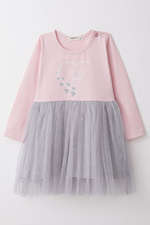 Breeze Kız Çocuk Uzun Kollu Elbise Yazı Baskılı Kalpli 1.5-5 Yaş, Pembe
