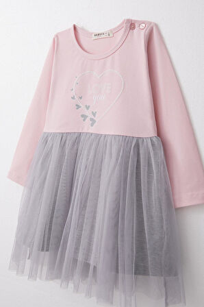 Breeze Kız Çocuk Uzun Kollu Elbise Yazı Baskılı Kalpli 1.5-5 Yaş, Pembe
