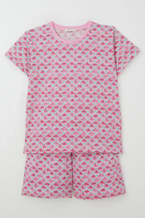 Breeze Kız Çocuk Şortlu Pijama Takım Karpuz Dilim Desenli 9-14 Yaş, Pembe