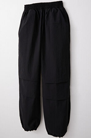 Breeze Kız Çocuk Paraşüt Jogger Paça Pantolon 6-12 Yaş, Siyah