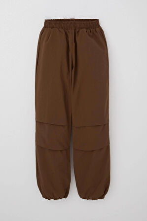 Breeze Kız Çocuk Paraşüt Jogger Paça Pantolon 6-12 Yaş, Koyu Kahve