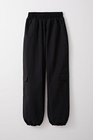 Breeze Kız Çocuk Paraşüt Jogger Paça Pantolon Kargo Cep 7-12 Yaş, Siyah