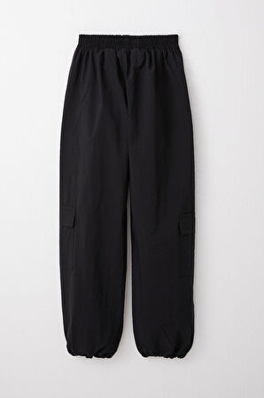 Breeze Kız Çocuk Paraşüt Jogger Paça Pantolon Kargo Cep 7-12 Yaş, Siyah