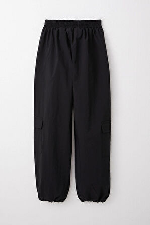 Breeze Kız Çocuk Paraşüt Jogger Paça Pantolon Kargo Cep 7-12 Yaş, Siyah