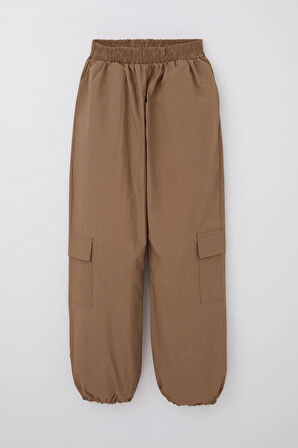 Breeze Kız Çocuk Paraşüt Jogger Paça Pantolon Kargo Cep 7-12 Yaş, Kahverengi