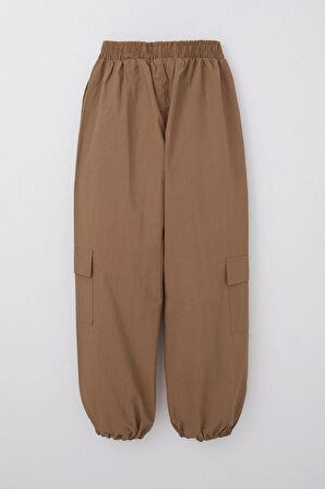 Breeze Kız Çocuk Paraşüt Jogger Paça Pantolon Kargo Cep 7-12 Yaş, Kahverengi