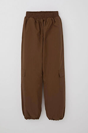 Breeze Kız Çocuk Paraşüt Jogger Paça Pantolon Kargo Cep 7-12 Yaş, Koyu Kahve