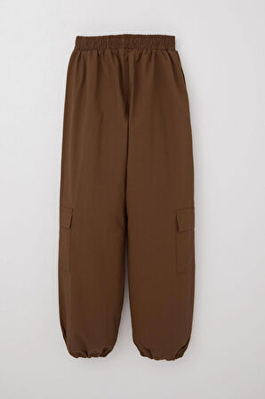 Breeze Kız Çocuk Paraşüt Jogger Paça Pantolon Kargo Cep 7-12 Yaş, Koyu Kahve