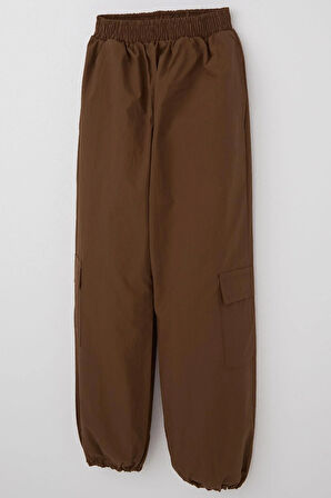 Breeze Kız Çocuk Paraşüt Jogger Paça Pantolon Kargo Cep 7-12 Yaş, Koyu Kahve