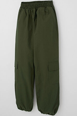Breeze Kız Çocuk Paraşüt Jogger Paça Pantolon Kargo Cep 7-12 Yaş, Haki Yeşil