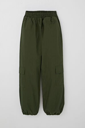 Breeze Kız Çocuk Paraşüt Jogger Paça Pantolon Kargo Cep 7-12 Yaş, Haki Yeşil