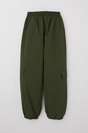 Breeze Kız Çocuk Paraşüt Jogger Paça Pantolon Kargo Cep 7-12 Yaş, Haki Yeşil