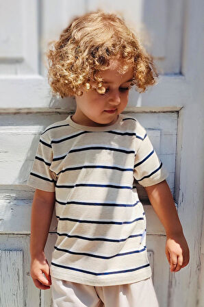 Breeze Erkek Çocuk Tişört Patlı Çizgili 1-4 Yaş, Bej Melanj