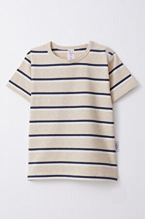Breeze Erkek Çocuk Tişört Patlı Çizgili 1-4 Yaş, Bej Melanj
