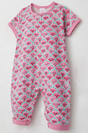 Breeze Kız Bebek Kısa Kollu Tulum Karpuz Dilim Desenli 0-6 Ay, Pembe
