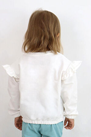 Breeze Kız Çocuk Sweatshirt Renkli Yazı Baskılı Beli Lastikli 3-7 Yaş, Ekru