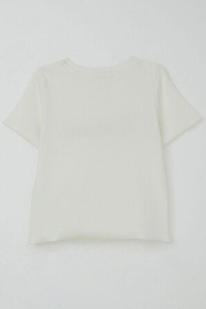 Breeze Kız Çocuk Tişört Yazı Baskılı 8-14 Yaş, Ekru