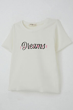 Breeze Kız Çocuk Tişört Yazı Baskılı 8-14 Yaş, Ekru