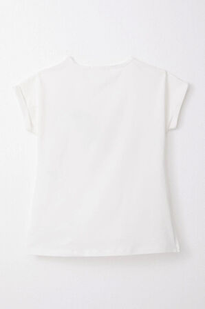 Breeze Kız Çocuk Tişört Kelebek Baskılı 10-16 Yaş, Ekru