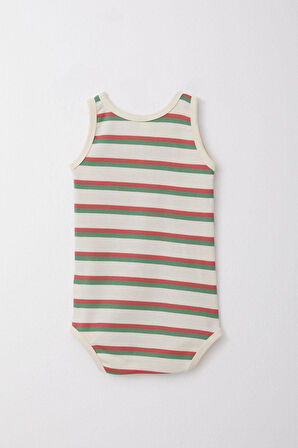 Breeze Erkek Bebek Çıtçıtlı Atlet Zıbın Body Renkli Çizgili 9 Ay-3 Yaş, Krem