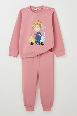 Breeze Kız Çocuk Eşofman Takım Scooter Kız Baskılı 1.5-5 Yaş, Gülkurusu