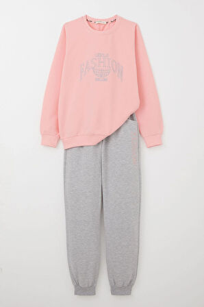 Breeze Kız Çocuk Eşofman Takım Moda Temalı Yazı Nakışlı 8-12 Yaş, Pembe