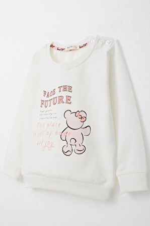 Breeze Kız Çocuk Sweatshirt Ayıcık & Yazı Baskılı 1.5-5 Yaş, Ekru