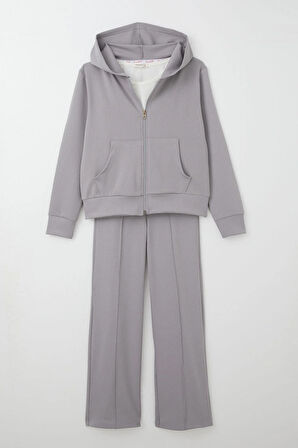 Breeze Kız Çocuk 3 Lü Pantolonlu Takım Kapüşonlu 9-14 Yaş, Gri