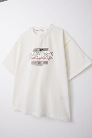 Breeze Erkek Çocuk Tişört Yazı Baskılı 8-14 Yaş, Ekru