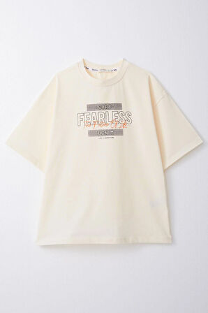 Breeze Erkek Çocuk Tişört Yazı Baskılı 8-14 Yaş, Krem