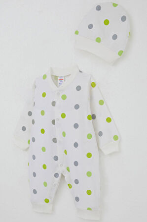 Breeze Erkek Bebek Tulum Büyük Renkli Puantiyeli 0-6 Ay, Ekru